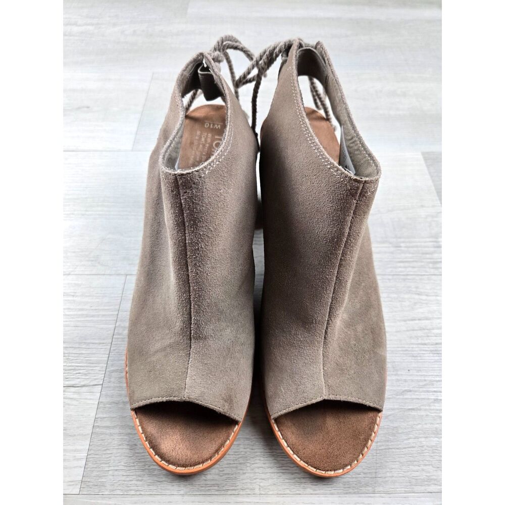 TOMS Majorca Open Toe Tie Back Stacked Block Heel Shoes Womens Size 10